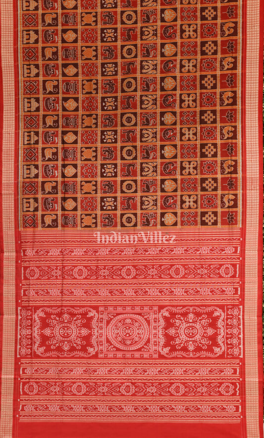 Maroon Red Nabakothi Odisha Ikat Sambalpuri Silk Saree 