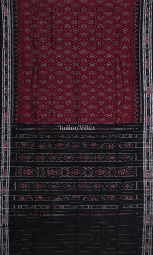 Maroon Red Black Odisha Ikat Maniabandha Cotton Saree 