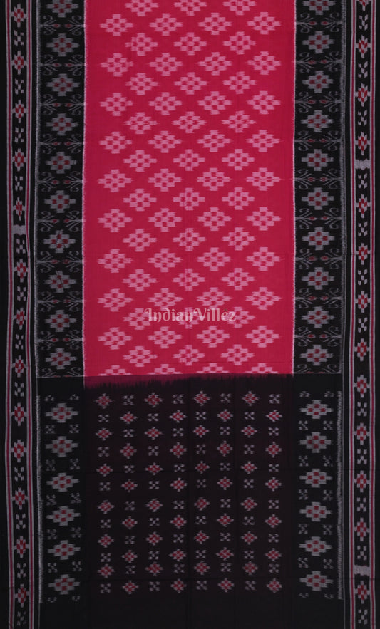 Rani Pink Black Pasapali Odisha Ikat Sambalpuri Cotton Saree