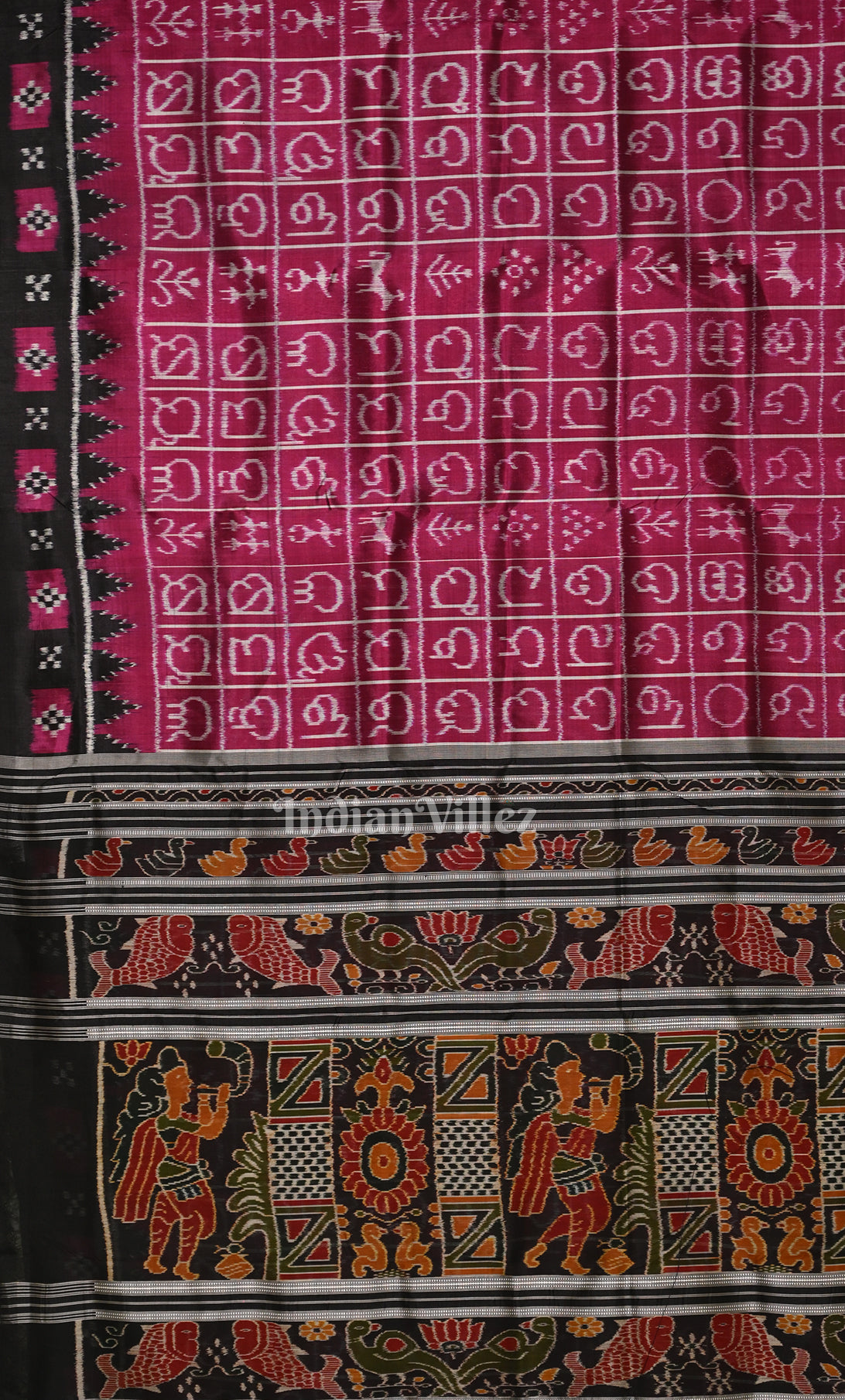 Magenta Pink Black Odia Barnamala Contemporary Designer Silk Saree 