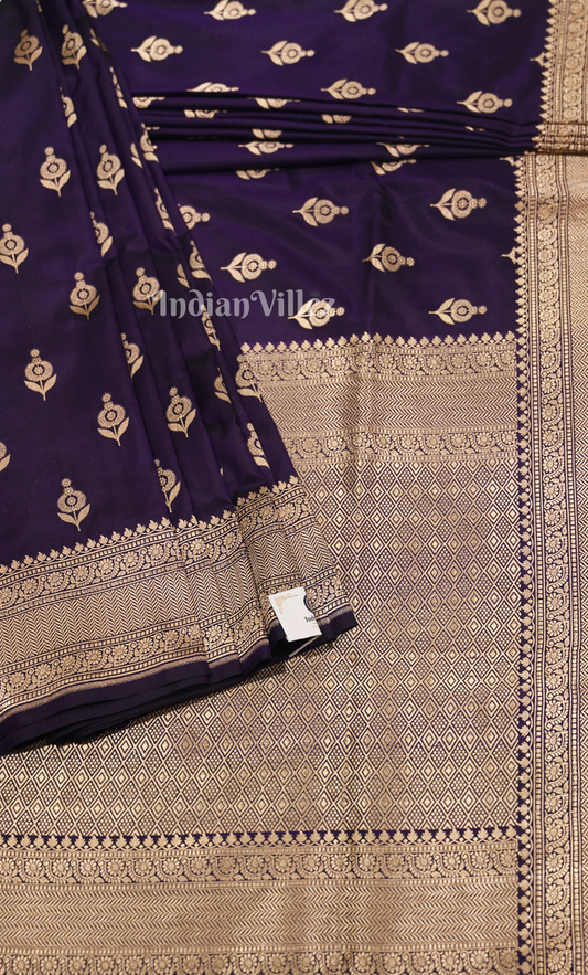 Purple Buti Design  Brocade Pure Katan Banarasi Silk Saree 