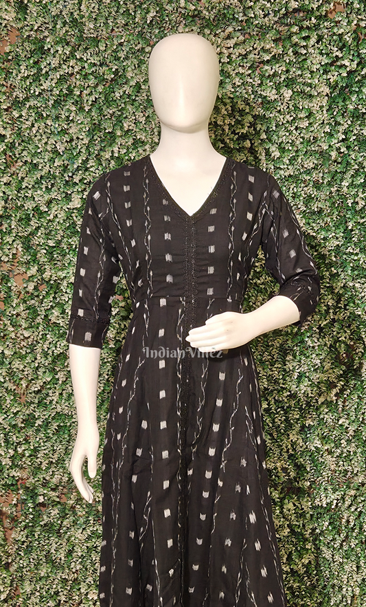 Black Tipa Design Odisha Ikat Designer Long Gown for Women