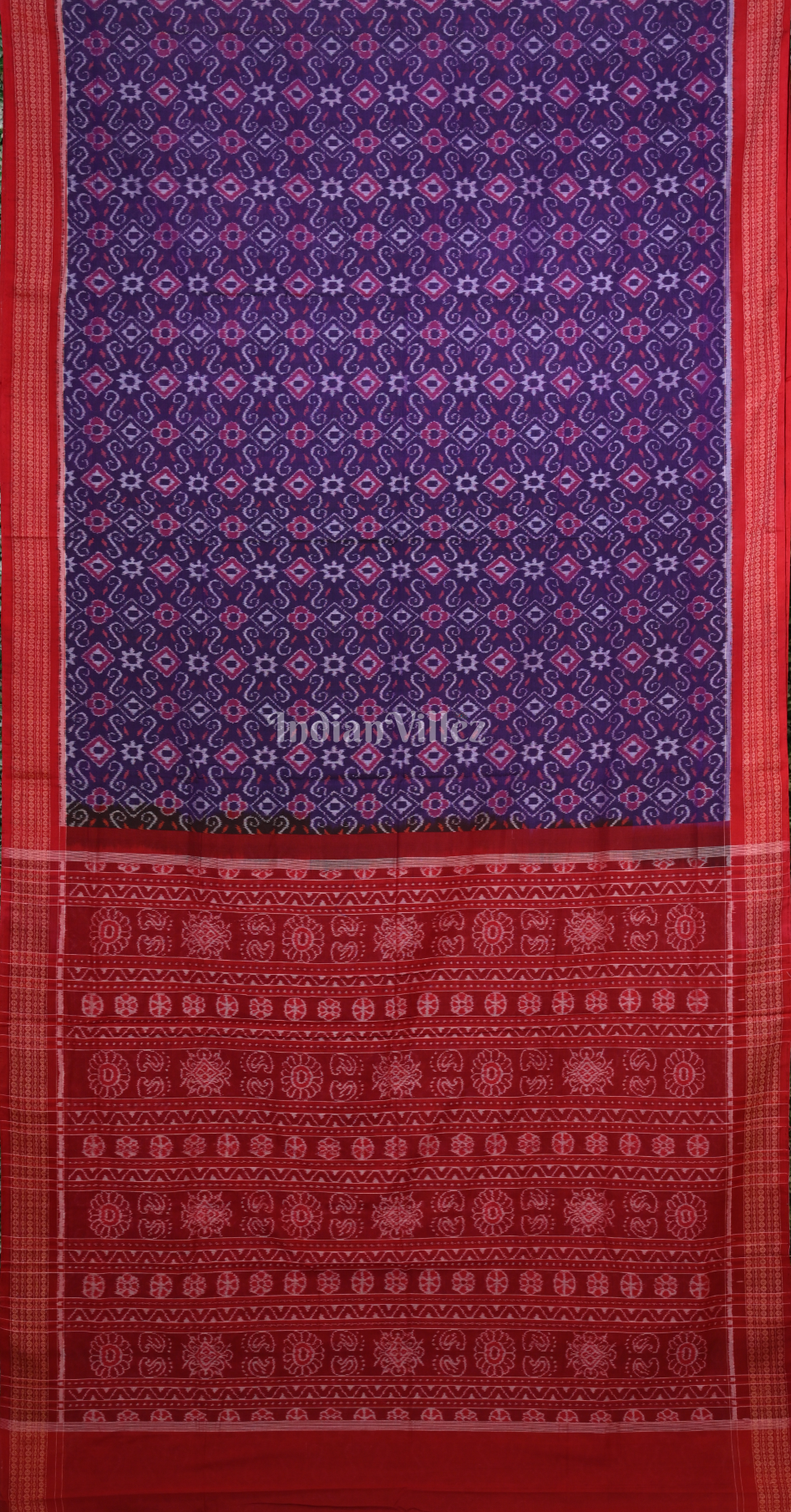 Purple Red Flower Motif Odisha Ikat Sambalpuri Cotton Saree 