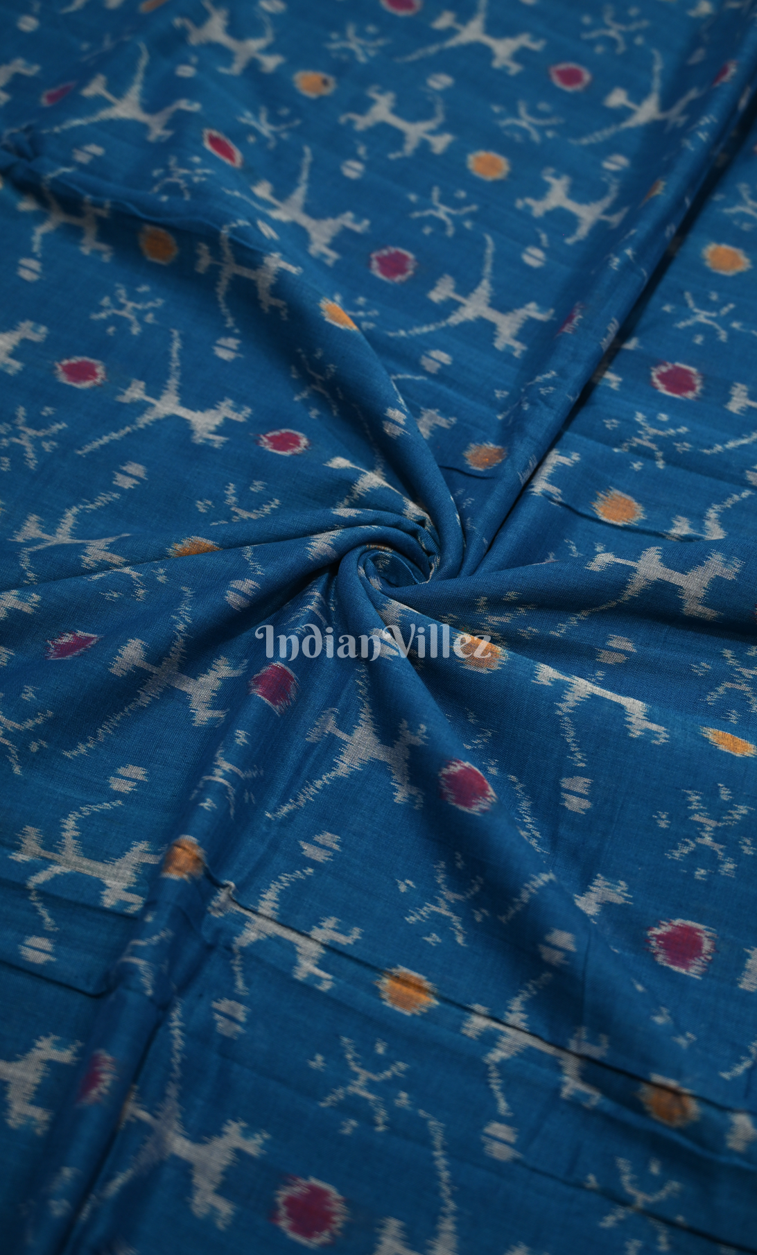 Copper Sulphate Blue Tribal Theme Odisha Ikat Sambalpuri Cotton Fabric 