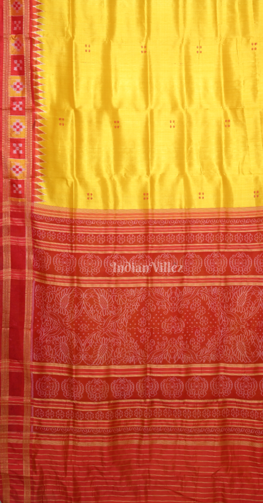 Yellow Red Buti Design Pasapali Border Odisha Ikat Khandua Silk Saree 