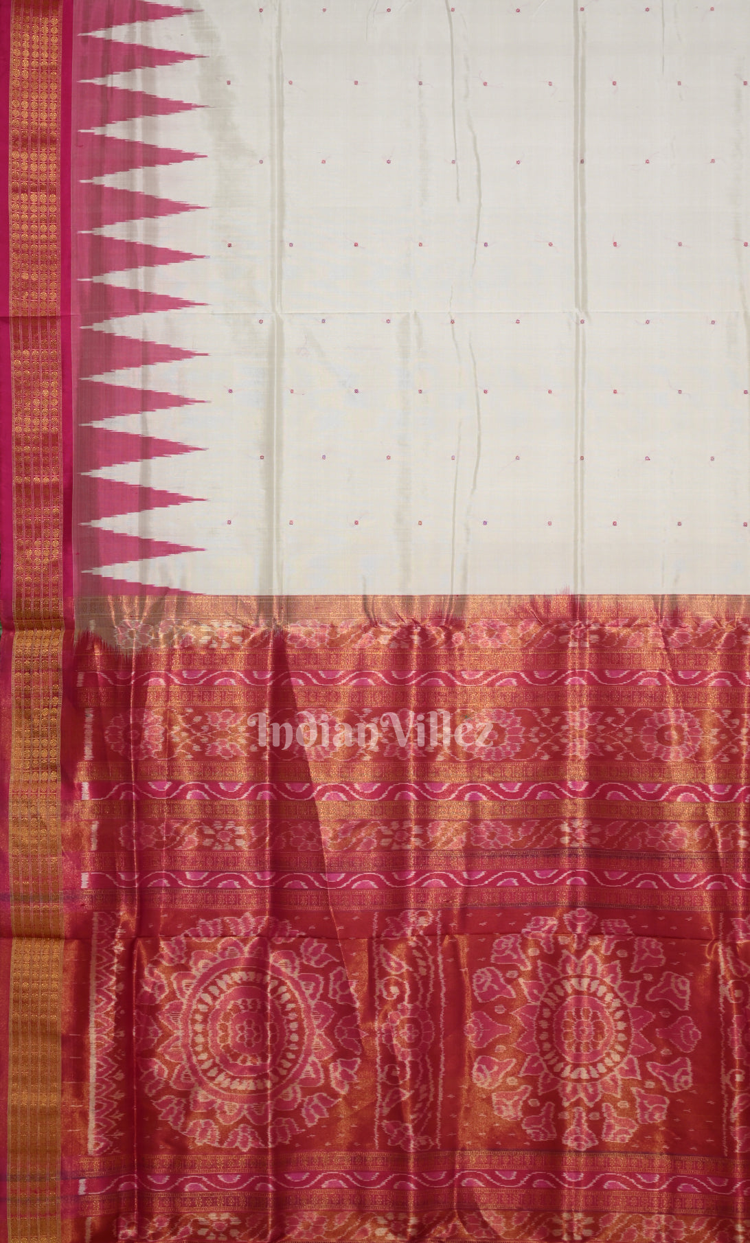 White Red Buti Odisha Ikat Bomkai Half Tissue Silk Saree