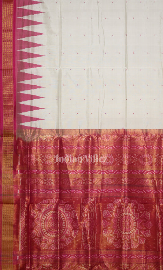 White Red Buti Odisha Ikat Bomkai Half Tissue Silk Saree