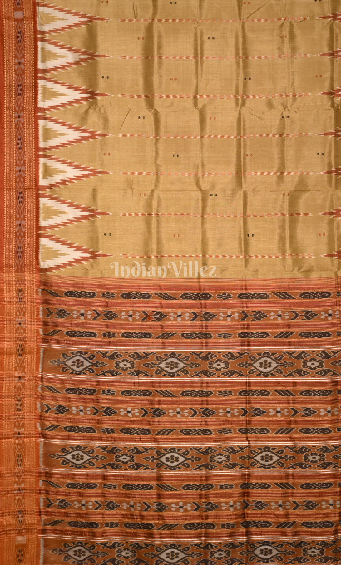Golden Yellow Buti  Design Desi Odisha Ikat Khandua Silk Saree