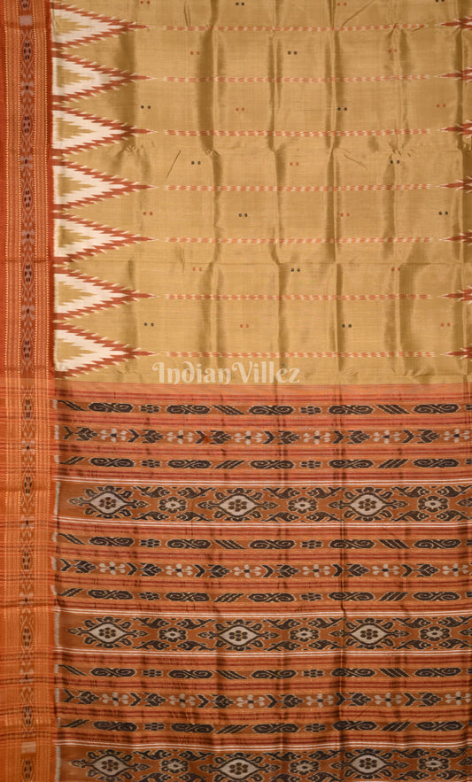 Golden Yellow Buti  Design Desi Odisha Ikat Khandua Silk Saree