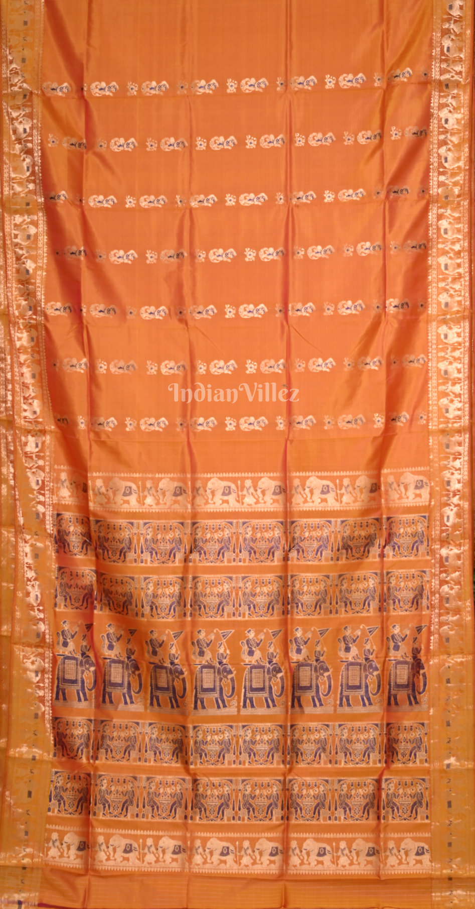 Orange Golden Handwoven Baluchari Silk Saree 