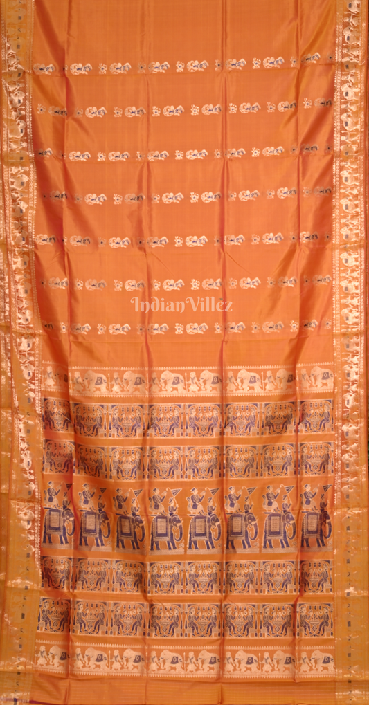 Orange Golden Handwoven Baluchari Silk Saree 