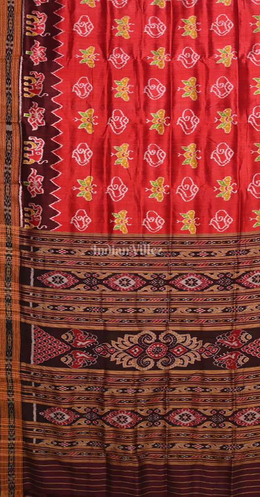 Red Coffee Nabarangi Nabakothi Odisha Ikat Khandua Silk Saree