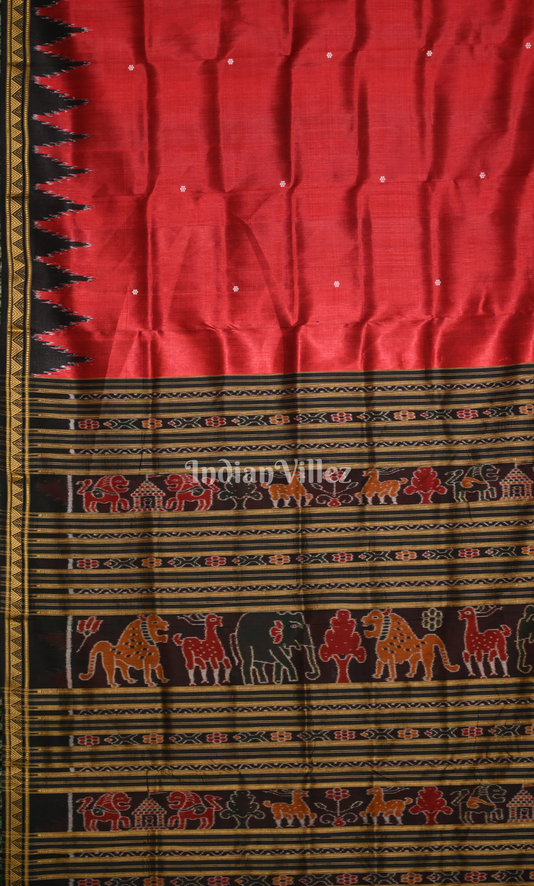 Red Black Buti Design Odisha Ikat Khandua Silk Saree with Blouse Piece
