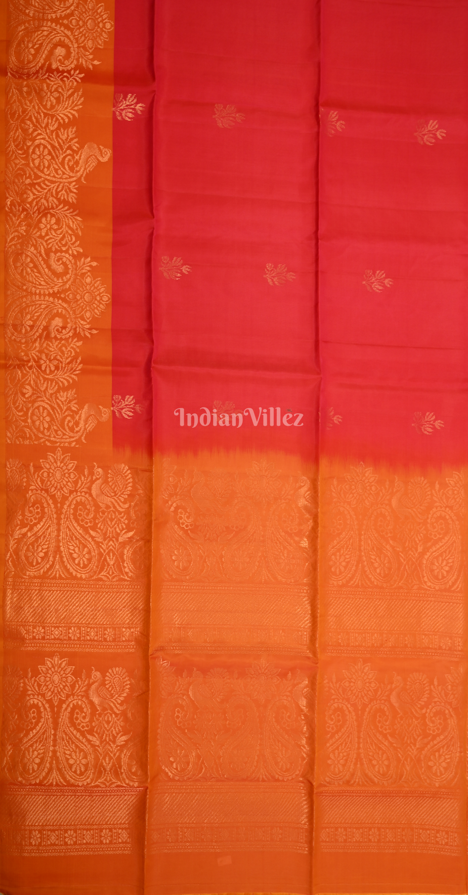 Red Orange Golden Zari Pure Kanjivaram Soft Silk Saree