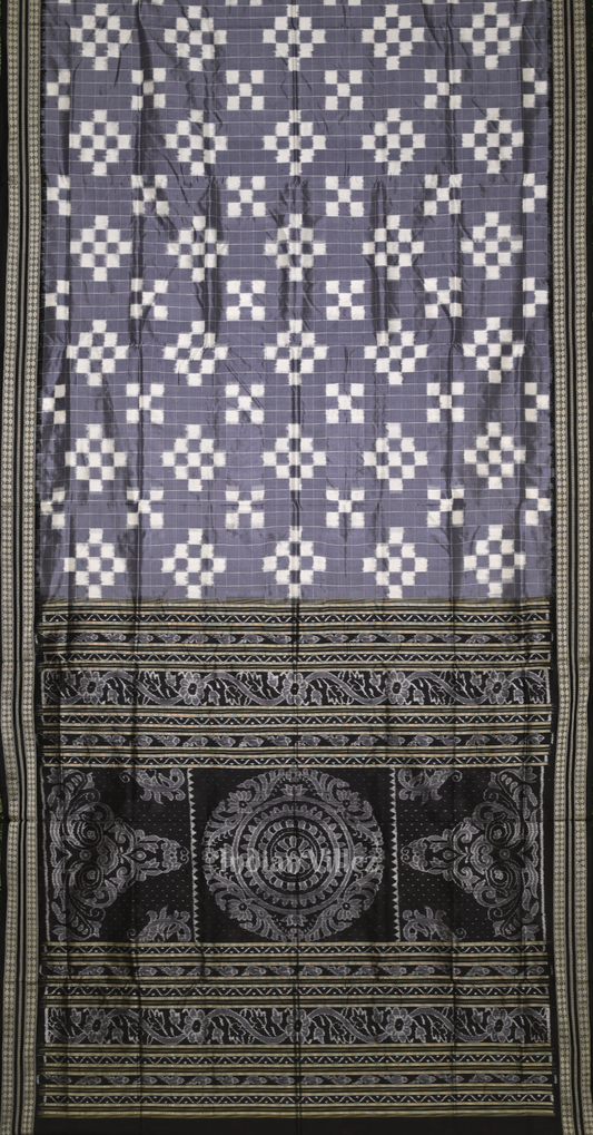 Grey Black Body Pasapali Odisha Ikat Sambalpuri Silk Saree 