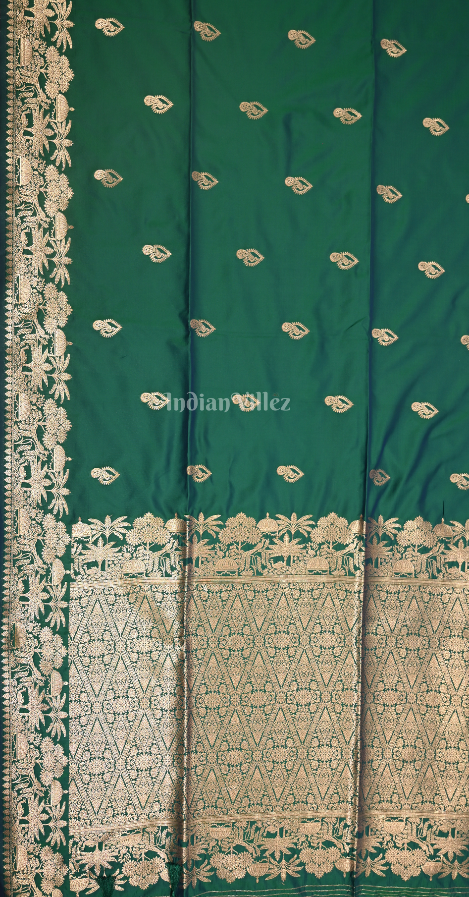Leaf Green Peacock Design Mashru Satin Silk Banarasi Saree 