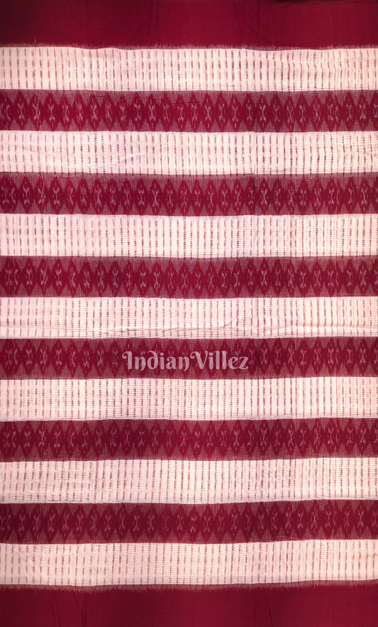 White Maroon Tribal Theme Odisha Ikat Sambalpuri Ikat Cotton Fabric
