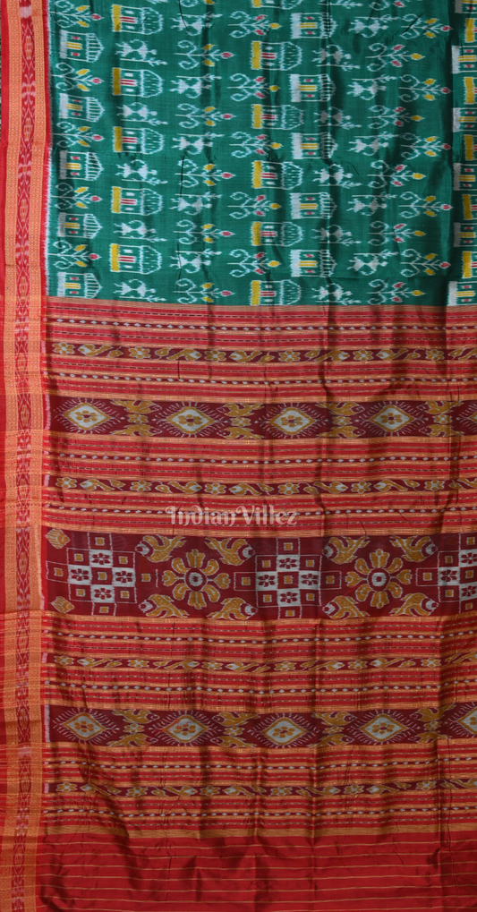 Green Maroon House Tribals Odisha Ikat Khandua Silk Saree 