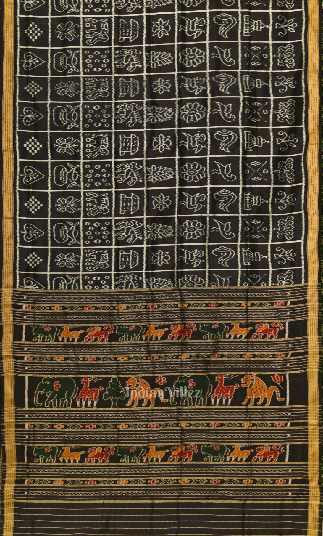 Black Nabakothi Odisha Ikat Sambalpuri Silk Saree