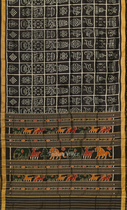 Black Nabakothi Odisha Ikat Sambalpuri Silk Saree