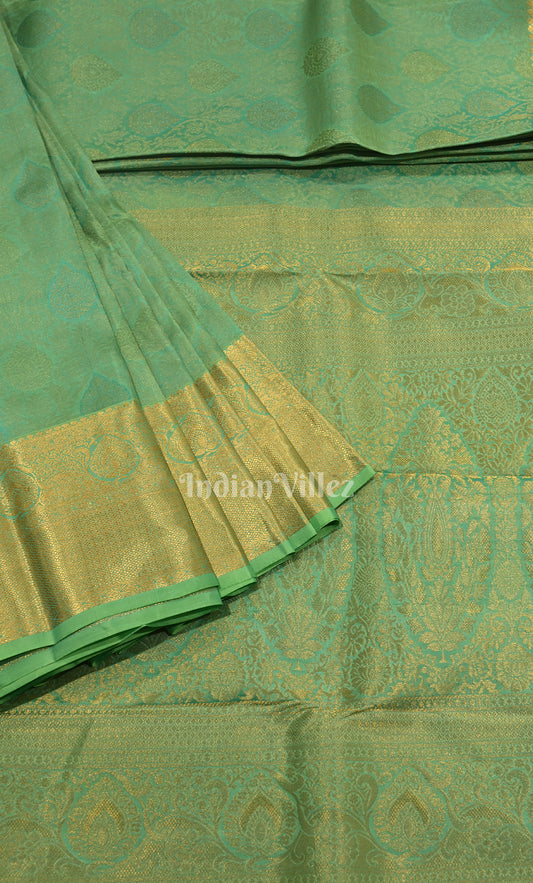 Plum Green Pure Kanjivaram Silk Saree with Zari Brocade