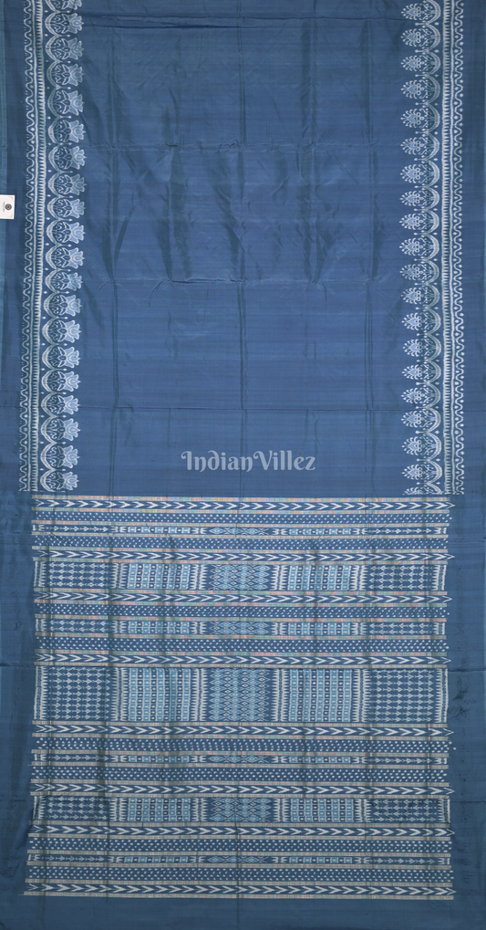 Light Blue Lotus Scot Odisha Ikat Contemporary Designer Silk Saree 