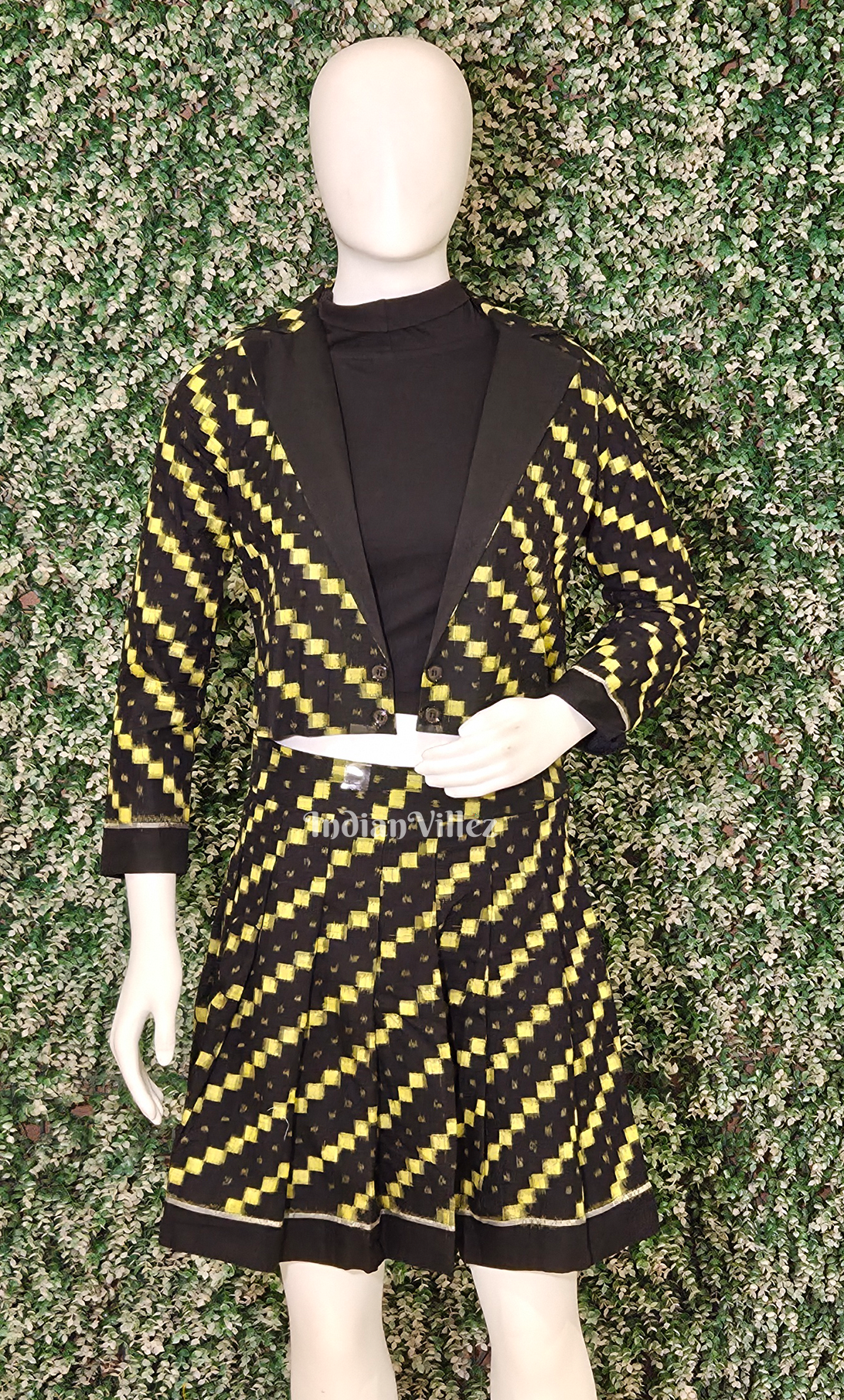 Black Yellow Strips Jacket with mini skirt
