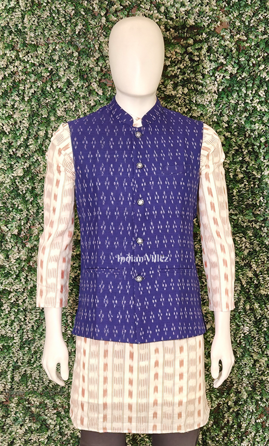 Blue Odisha Ikat Half Bandi Jacket for Men