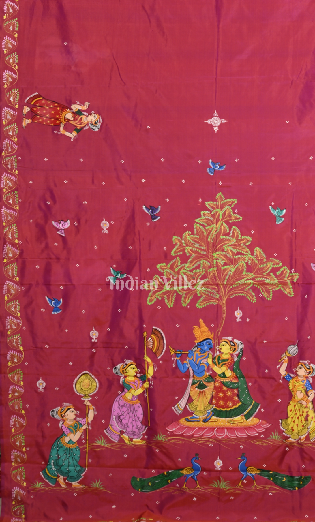 Magenta Pink Raas Leela Hand-painted Pattachitra Saree