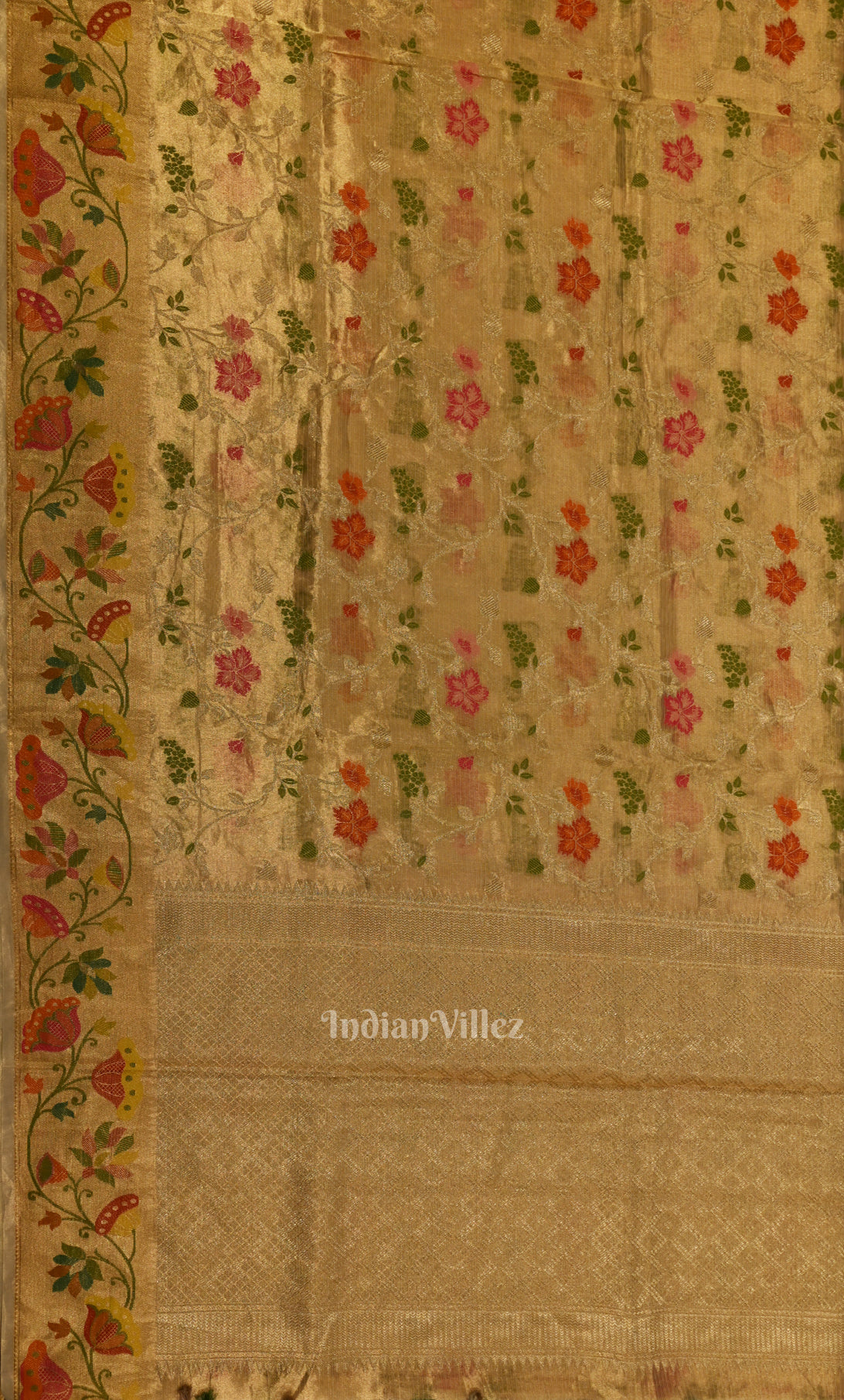 Golden Floral Jaal Pure Katan Silk Banarasi Saree 