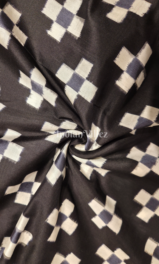 Exclusive Black White Pasapli Odisha Ikat Sambalpuri Silk Fabric