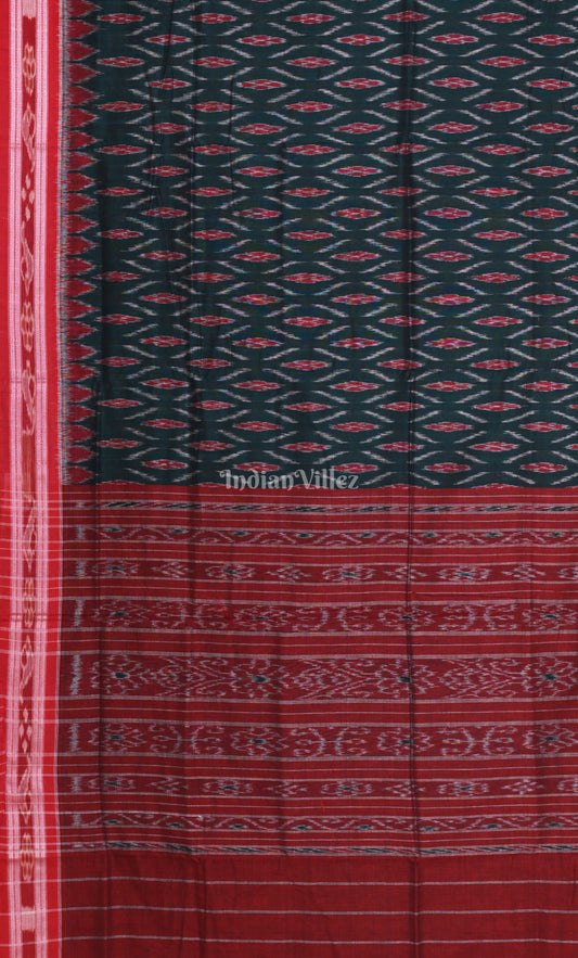 Green Red Odisha Ikat Maniabandha Cotton Saree
