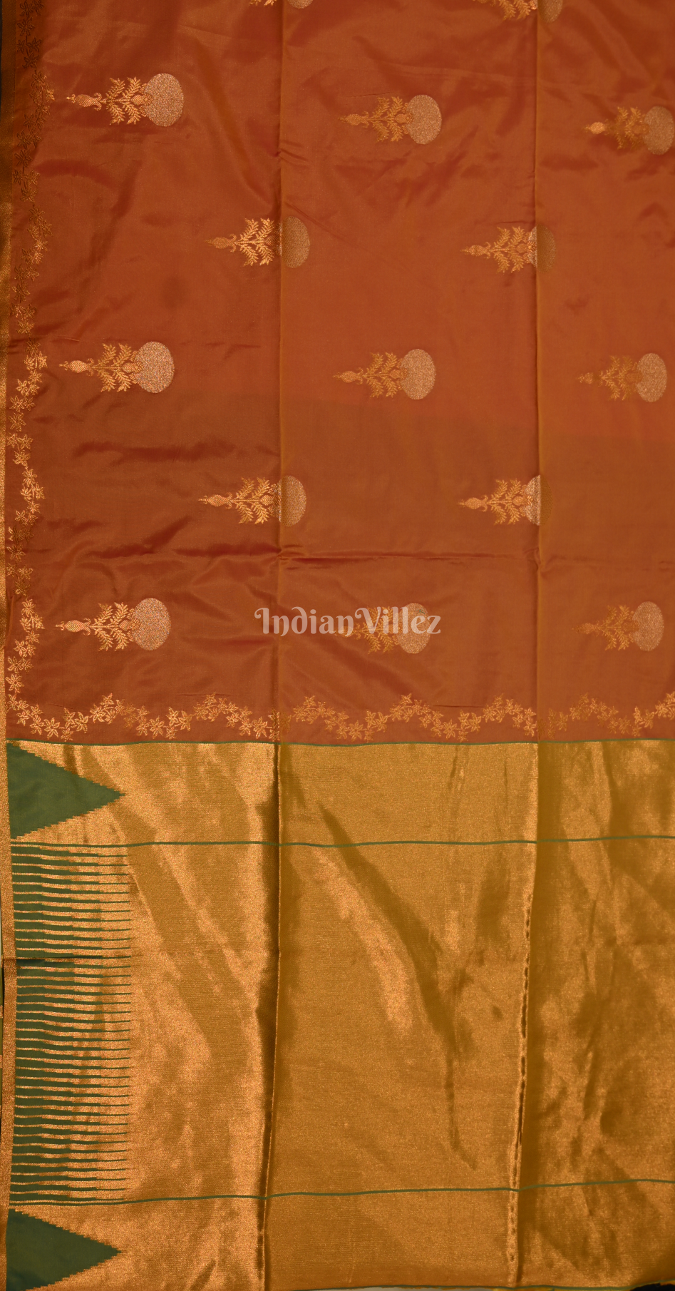 Rust Orange Gold Designer Two Tone Silk Saree With Zari Work 