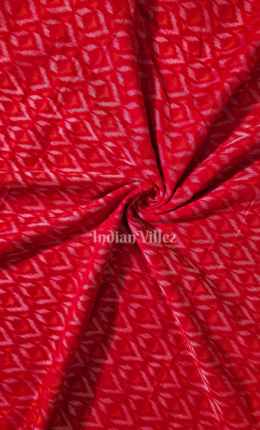 Red Zigzag Design Sambalpuri Odisha Ikat Cotton Fabric