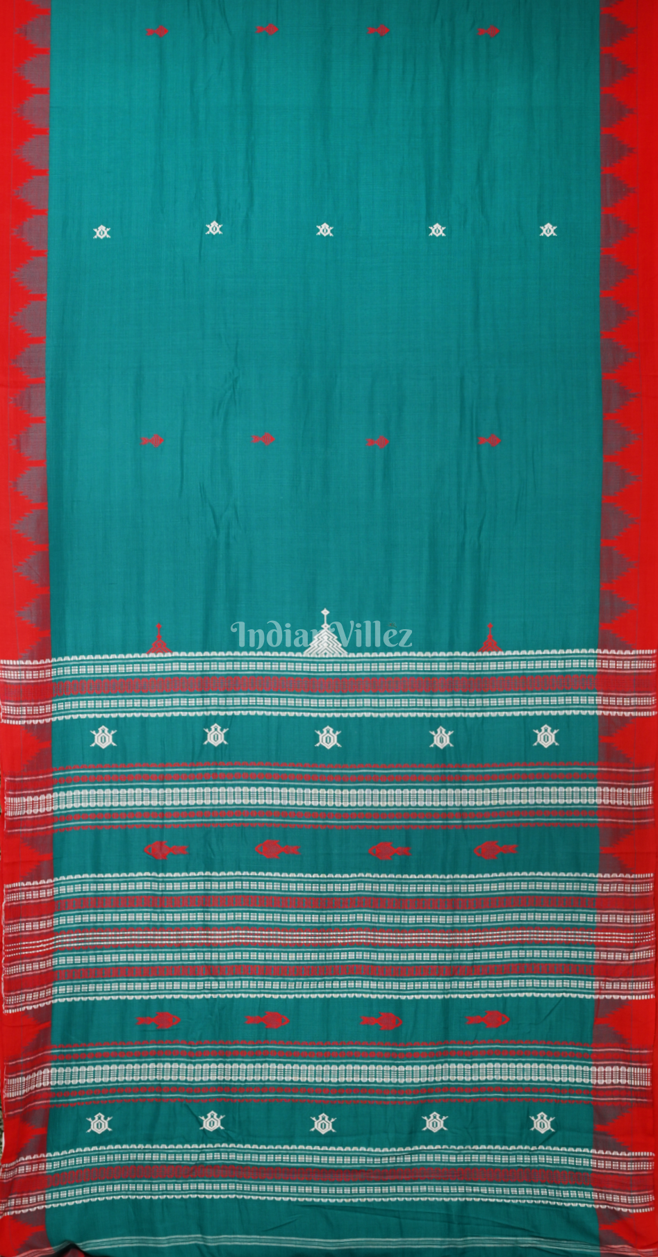 Sea Blue Red Odisha Handloom Natural Dye Kotpad Cotton Saree 