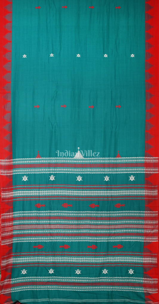Sea Blue Red Odisha Handloom Natural Dye Kotpad Cotton Saree 