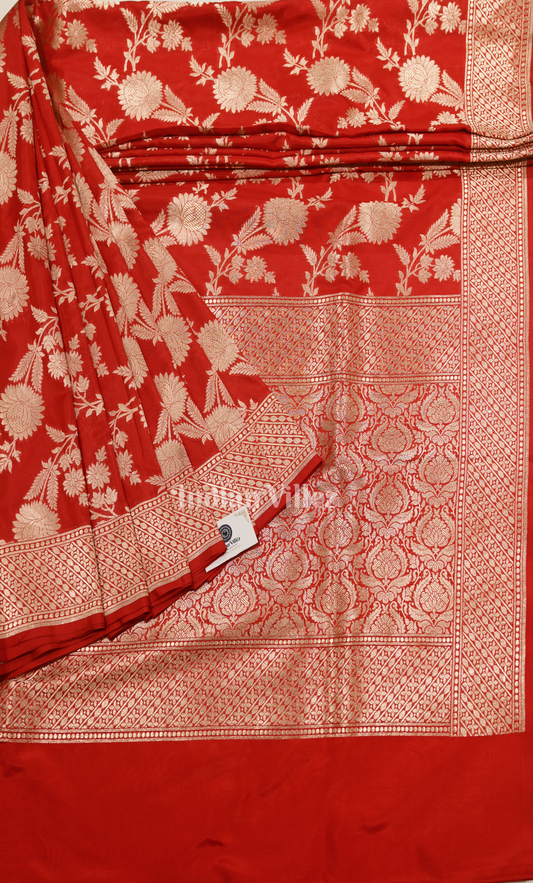 Exclusive Red Jaal Pure Katan Banarasi Silk Saree
