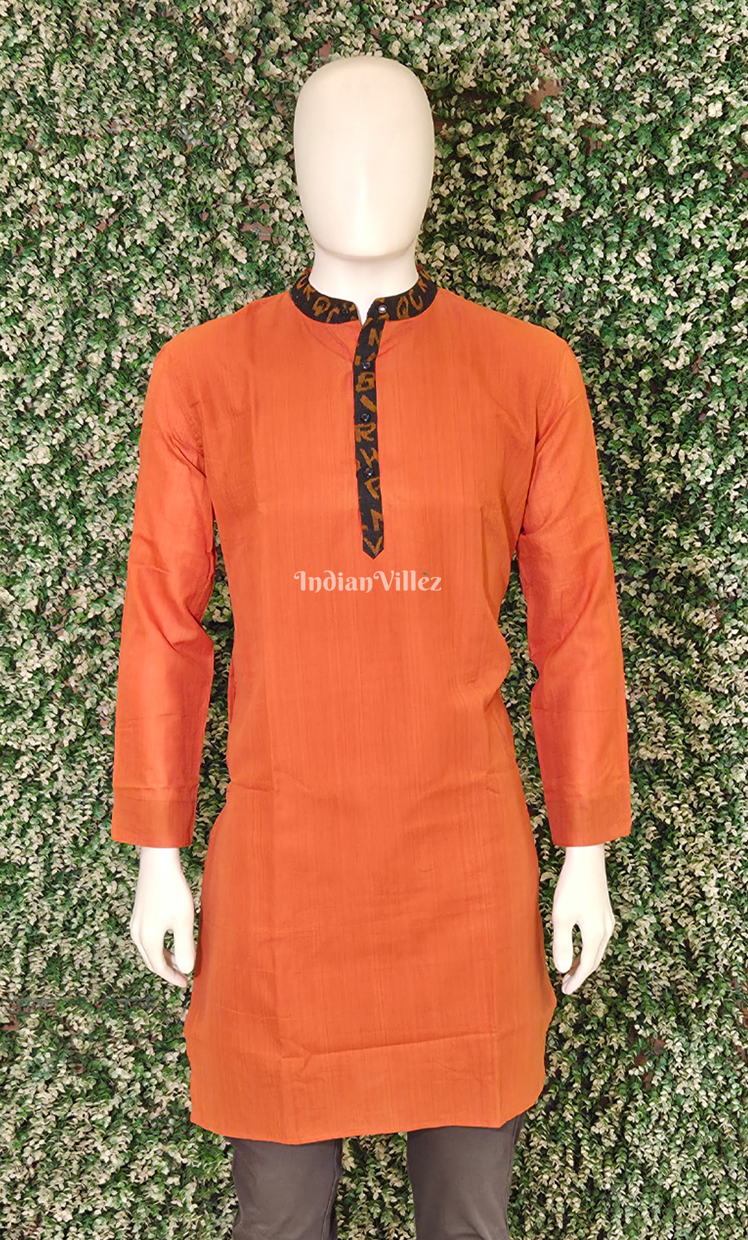 Orange Black Odisha Ikat Cotton Kurta for Men 