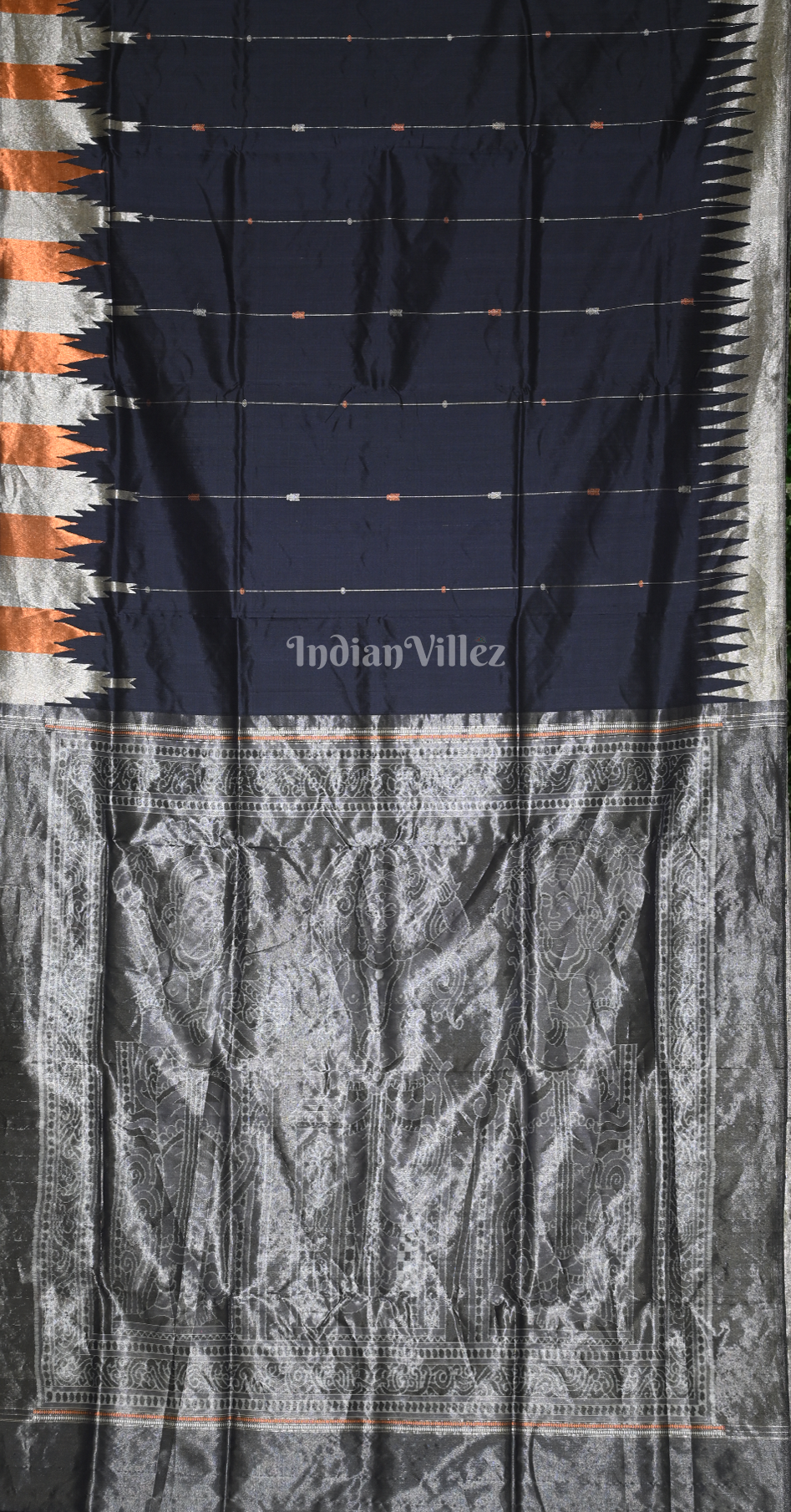 Navy Blue Silver Half Tissue Sambalpuri Silk Saree with Nartaki Anchal