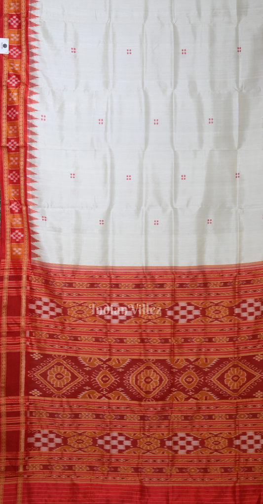 White Red Buti Design Pasapali Border Khandua Silk Saree with Pasapali Anchal