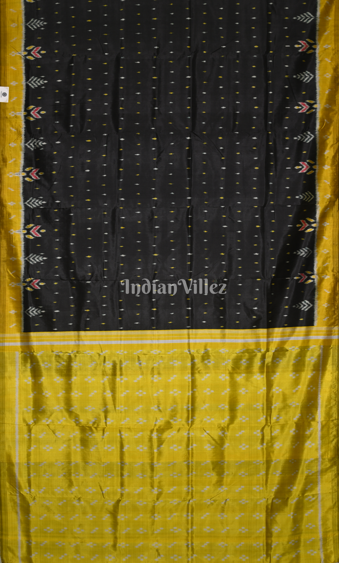 Black Yellow Pasapali  Border Odisha Ikat Contemporary Designer Silk Saree 