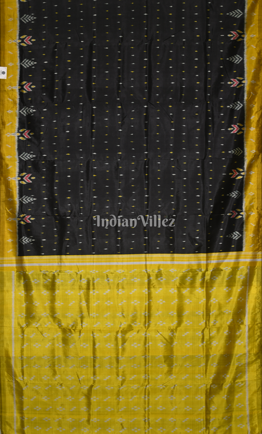 Black Yellow Pasapali  Border Odisha Ikat Contemporary Designer Silk Saree 