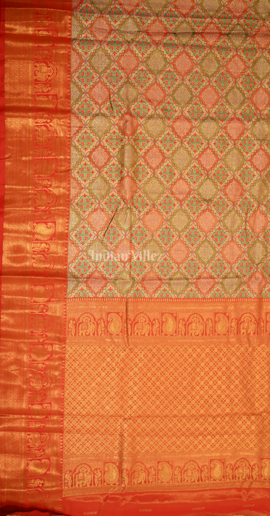 Rust Orange Golden Bridal Kanjivaram Silk Saree 