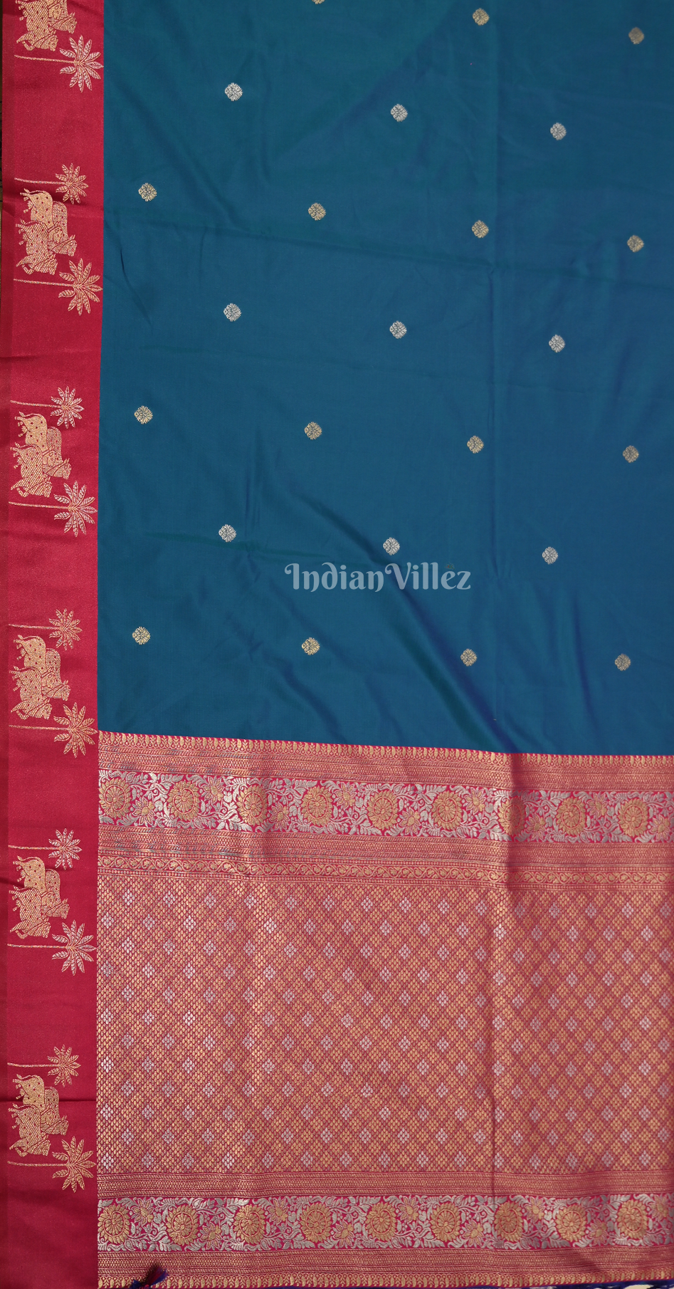 Peacock Blue Pink Soft Silk Floral Butta Saree