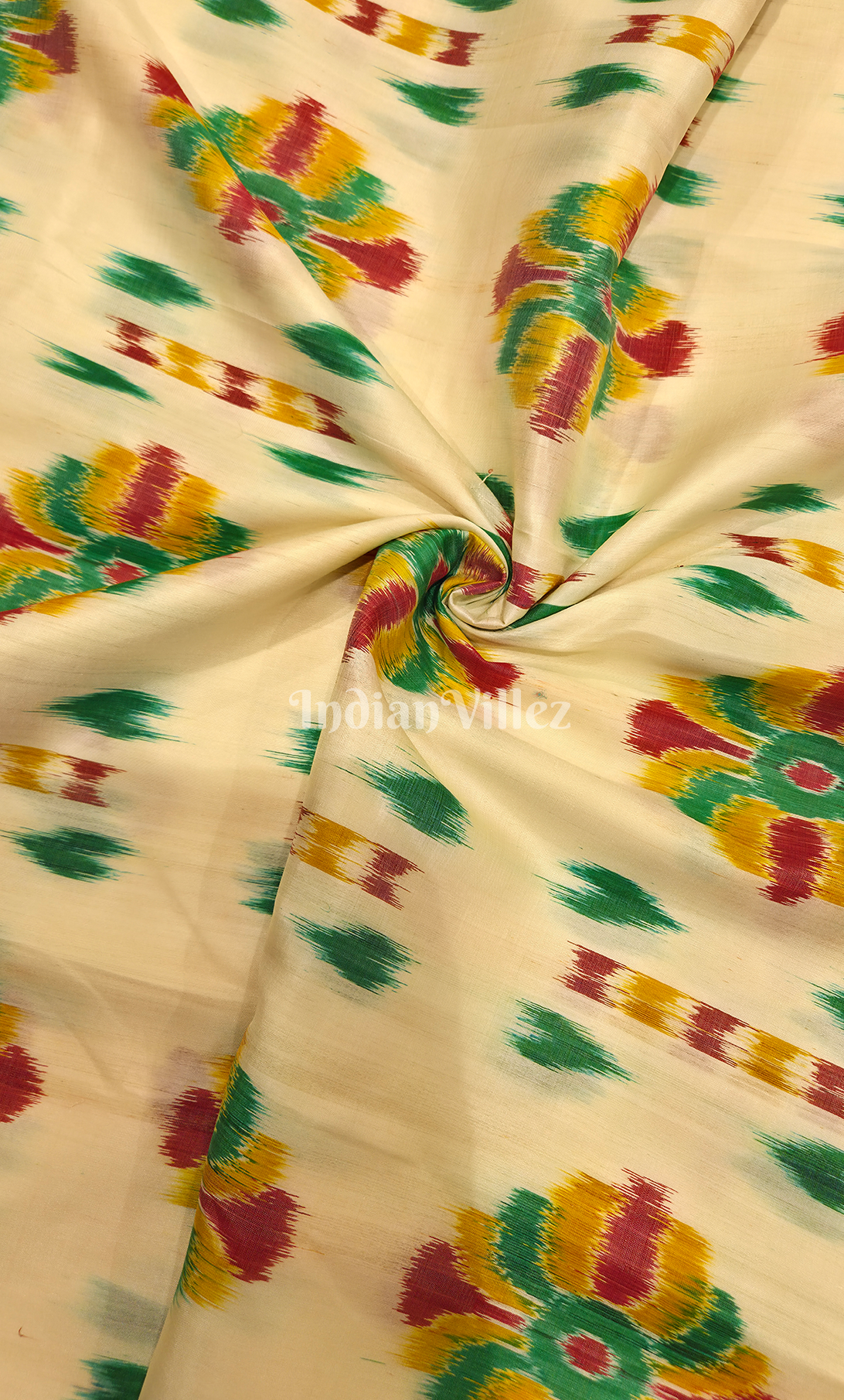 Off White Red Baghambari Odisha Ikat Sambalpuri Silk Fabric