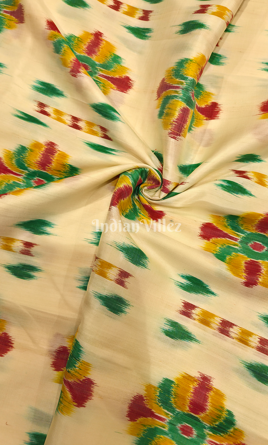 Off White Red Baghambari Odisha Ikat Sambalpuri Silk Fabric