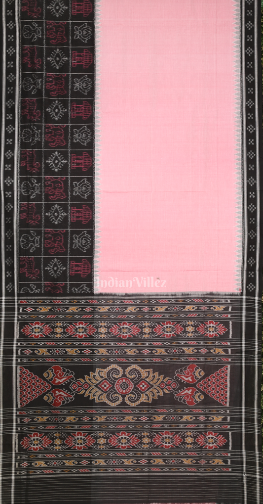 Pink Black Half Nabakothi Odisha Ikat Sambalpuri Cotton Saree