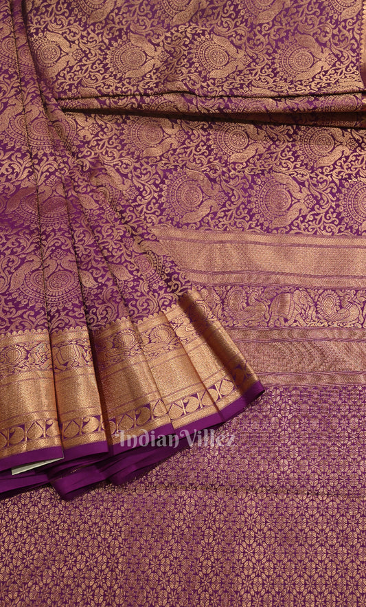 Grape Purple Pure Kanjivaram Silk Saree with Zari Brocade 