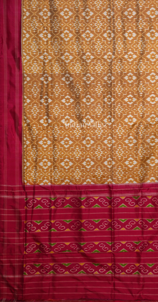 Mustard Yellow Rani Pink Pochampally Ikat Silk Saree 