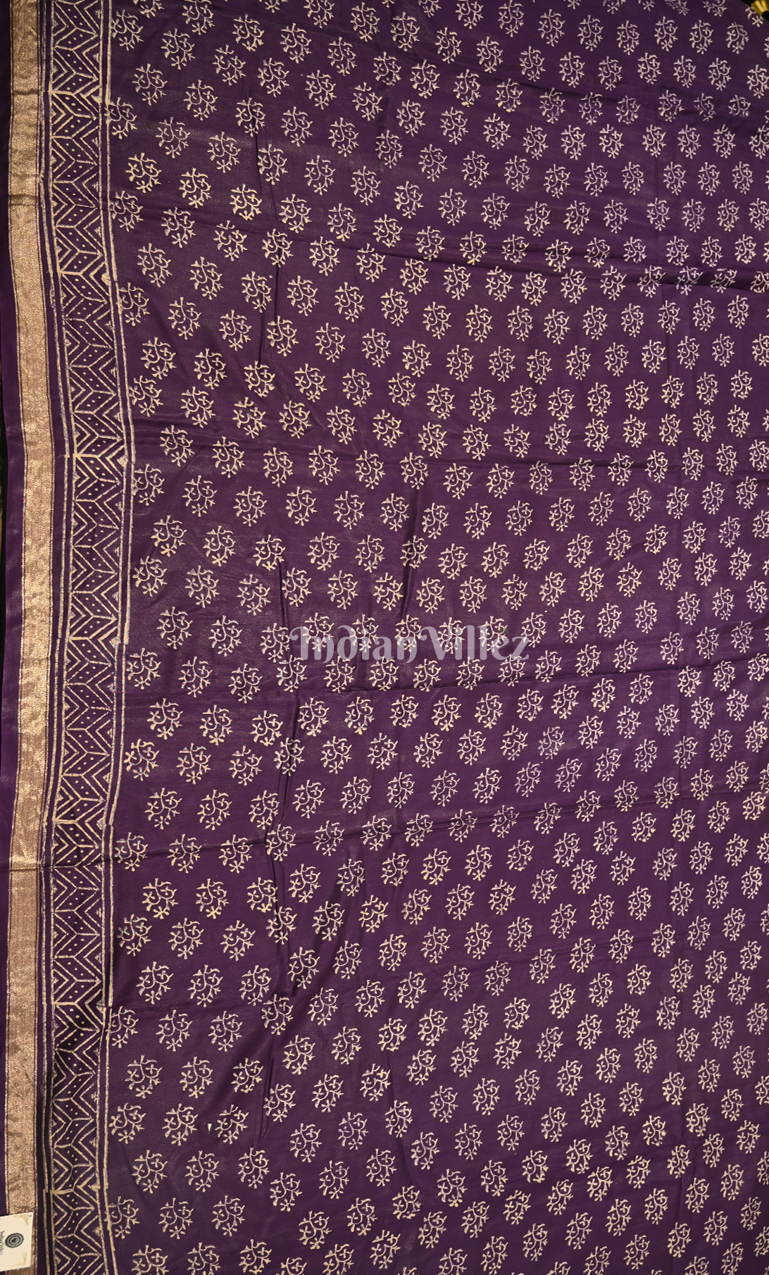 Purple Block Printed Cotton Suit Sets